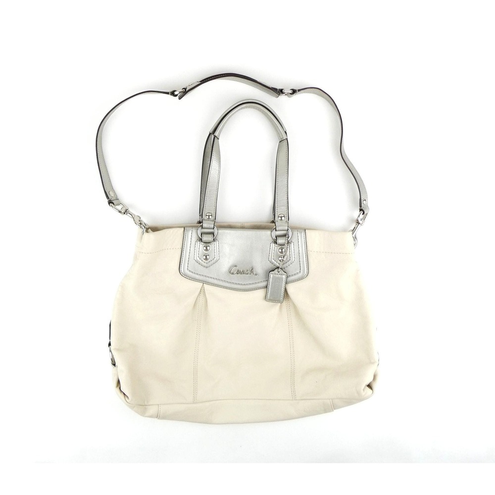 Coach Ashley Chalk Silver Leather Crossbody Purse F19243